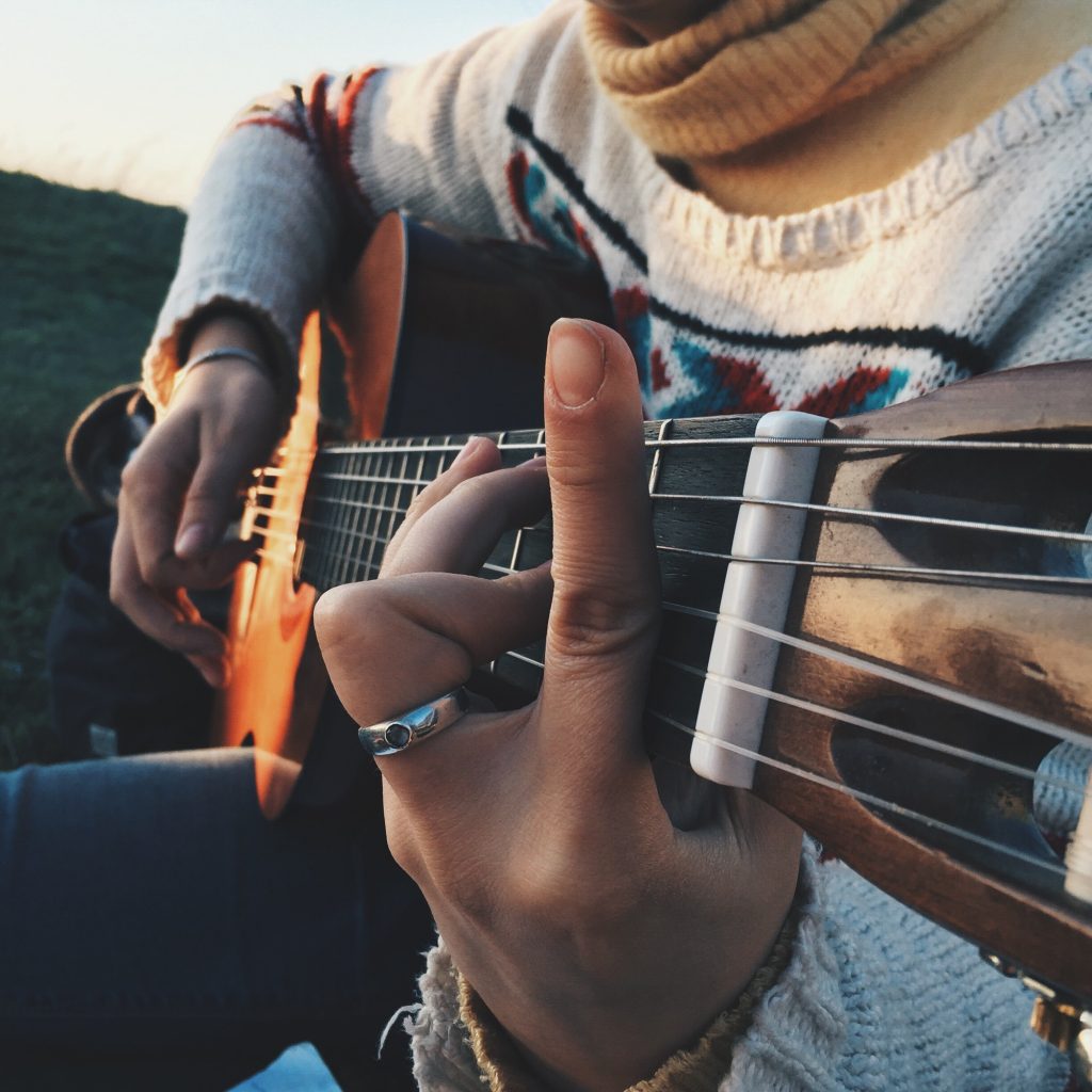 Playing the guitar